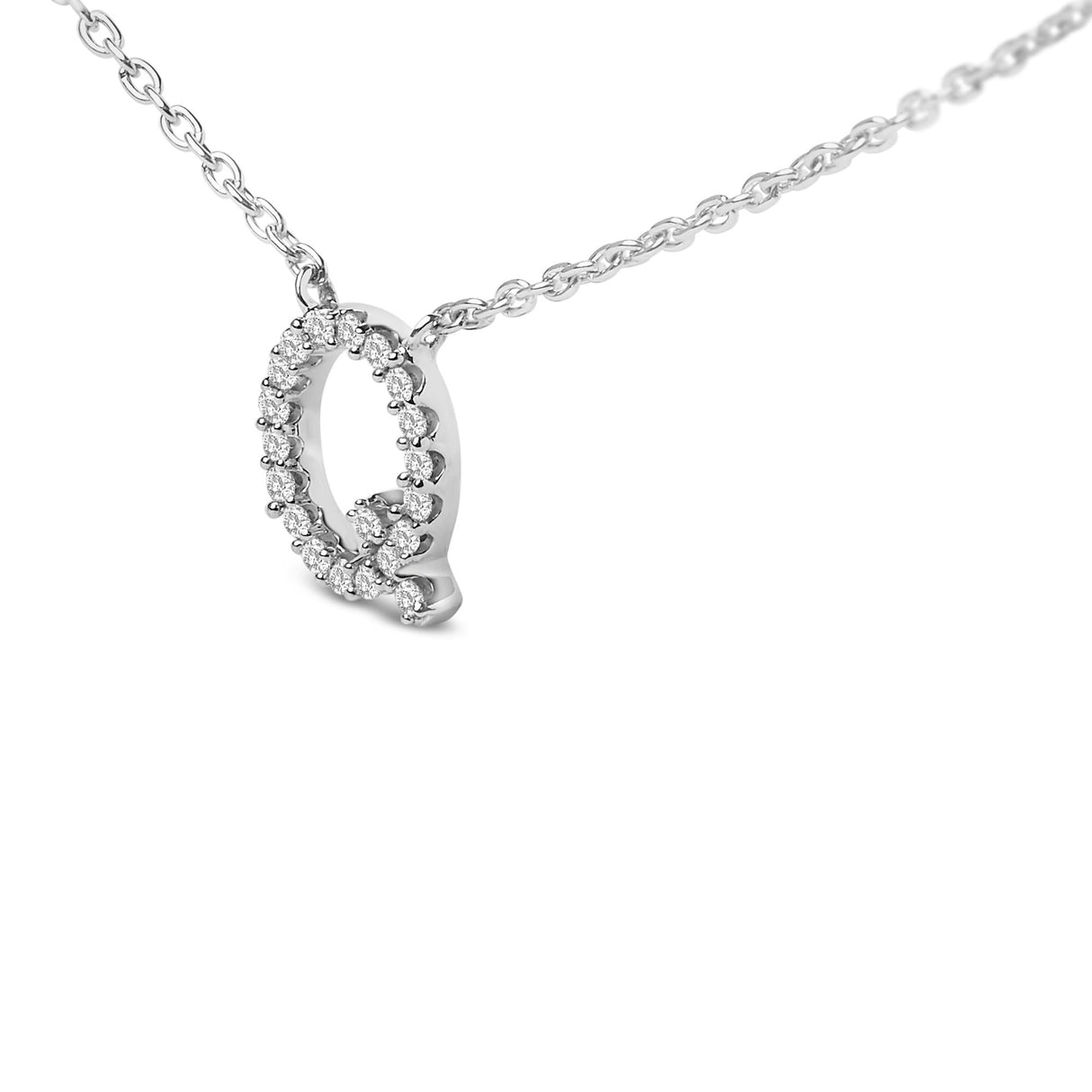 10K White Gold Diamond Accent "A-Z" Block Initial Pendant Necklace