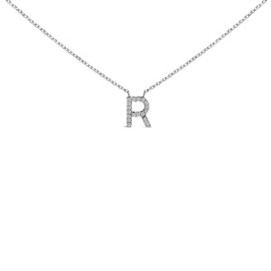 10K White Gold Diamond Accent "A-Z" Block Initial Pendant Necklace