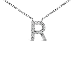 10K White Gold Diamond Accent "A-Z" Block Initial Pendant Necklace