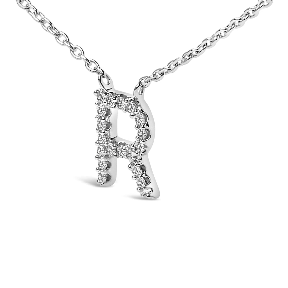 10K White Gold Diamond Accent "A-Z" Block Initial Pendant Necklace