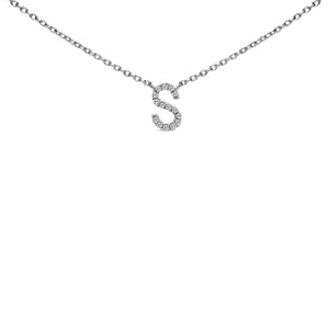 10K White Gold Diamond Accent "A" Block Initial Pendant Necklace