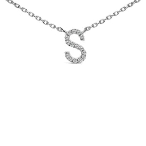 10K White Gold Diamond Accent "A-Z" Block Initial Pendant Necklace