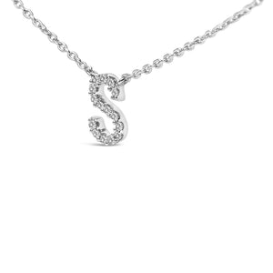 10K White Gold Diamond Accent "A-Z" Block Initial Pendant Necklace