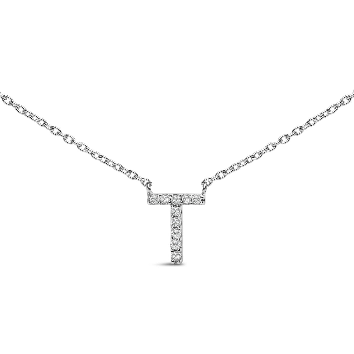 10K White Gold Diamond Accent "A-Z" Block Initial Pendant Necklace
