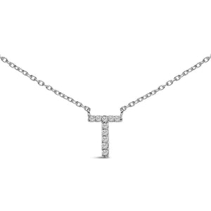 10K White Gold Diamond Accent "A-Z" Block Initial Pendant Necklace