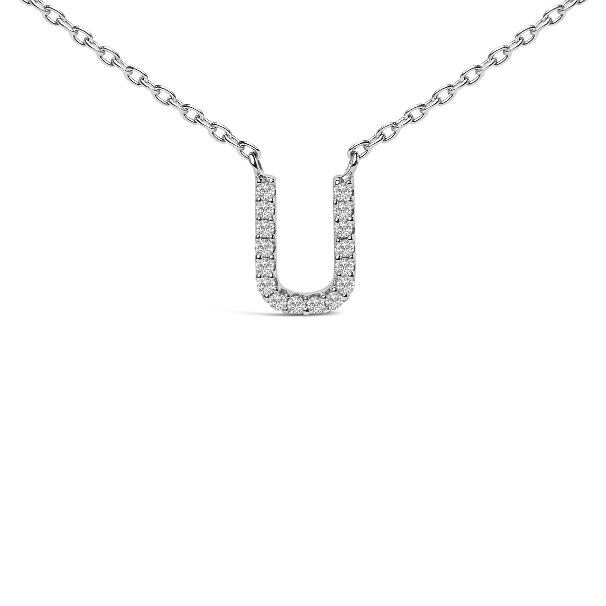 10K White Gold Diamond Accent "A-Z" Block Initial Pendant Necklace