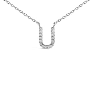 10K White Gold Diamond Accent "A-Z" Block Initial Pendant Necklace