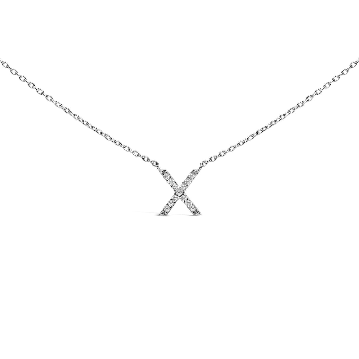 10K White Gold Diamond Accent "A-Z" Block Initial Pendant Necklace