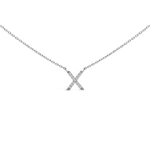 10K White Gold Diamond Accent "A-Z" Block Initial Pendant Necklace