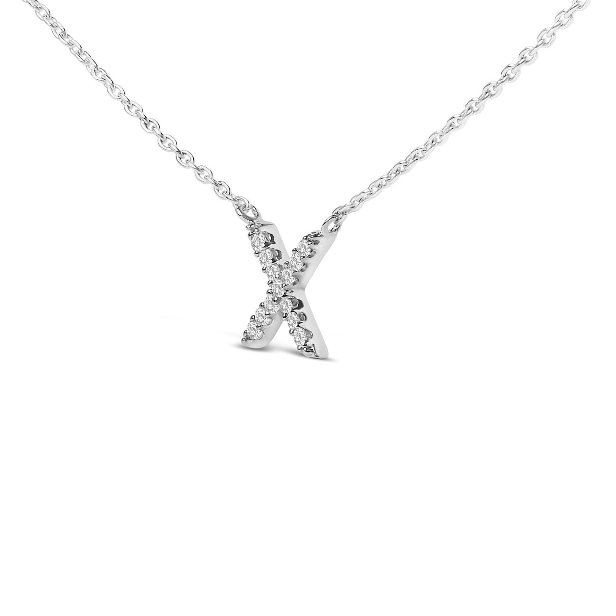 10K White Gold Diamond Accent "A-Z" Block Initial Pendant Necklace