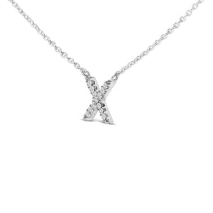 10K White Gold Diamond Accent "A-Z" Block Initial Pendant Necklace