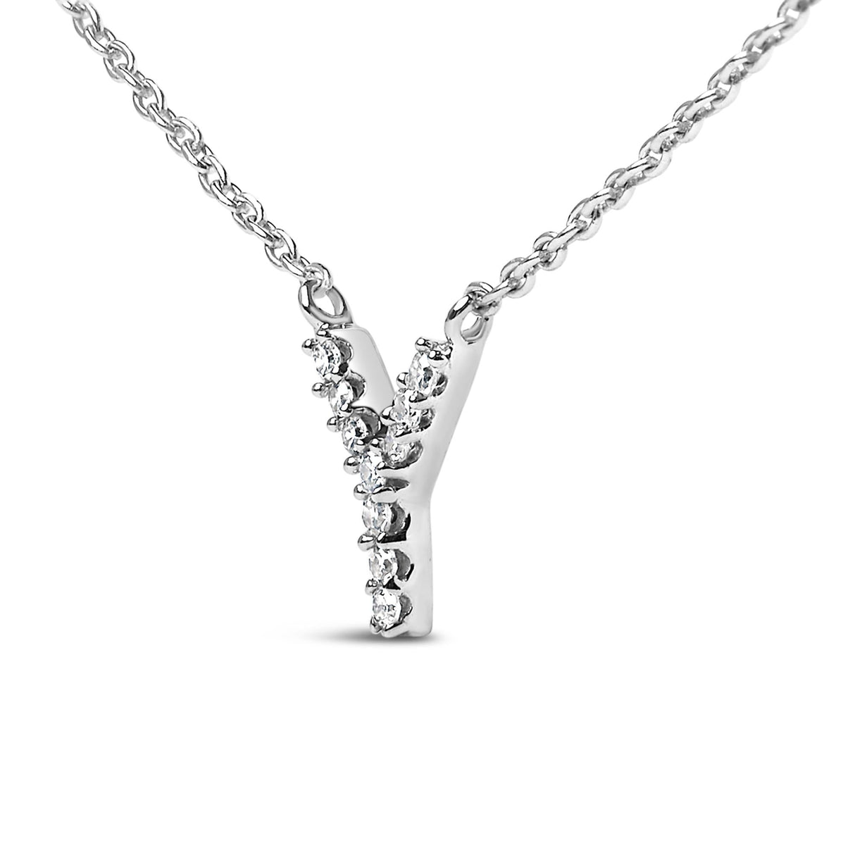 10K White Gold Diamond Accent "A-Z" Block Initial Pendant Necklace