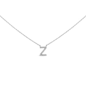 10K White Gold Diamond Accent "A-Z" Block Initial Pendant Necklace