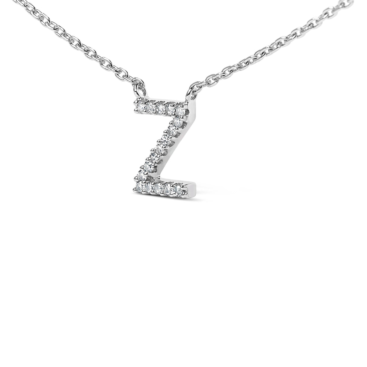 10K White Gold Diamond Accent "A-Z" Block Initial Pendant Necklace