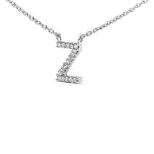 10K White Gold Diamond Accent "A-Z" Block Initial Pendant Necklace