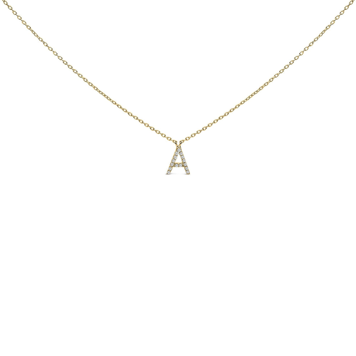 10K Yellow Gold Diamond Accent "A-Z" Block Initial Pendant Necklace
