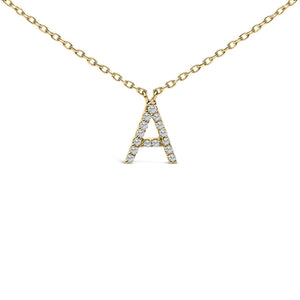10K Yellow Gold Diamond Accent "A-Z" Block Initial Pendant Necklace