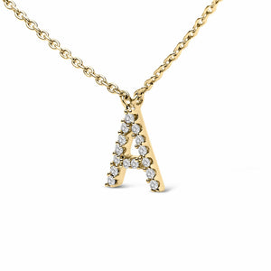 10K Yellow Gold Diamond Accent "A-Z" Block Initial Pendant Necklace