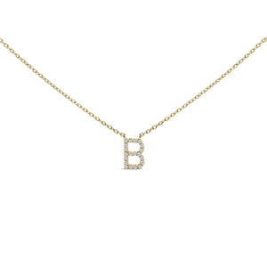 10K Yellow Gold Diamond Accent "A-Z" Block Initial Pendant Necklace
