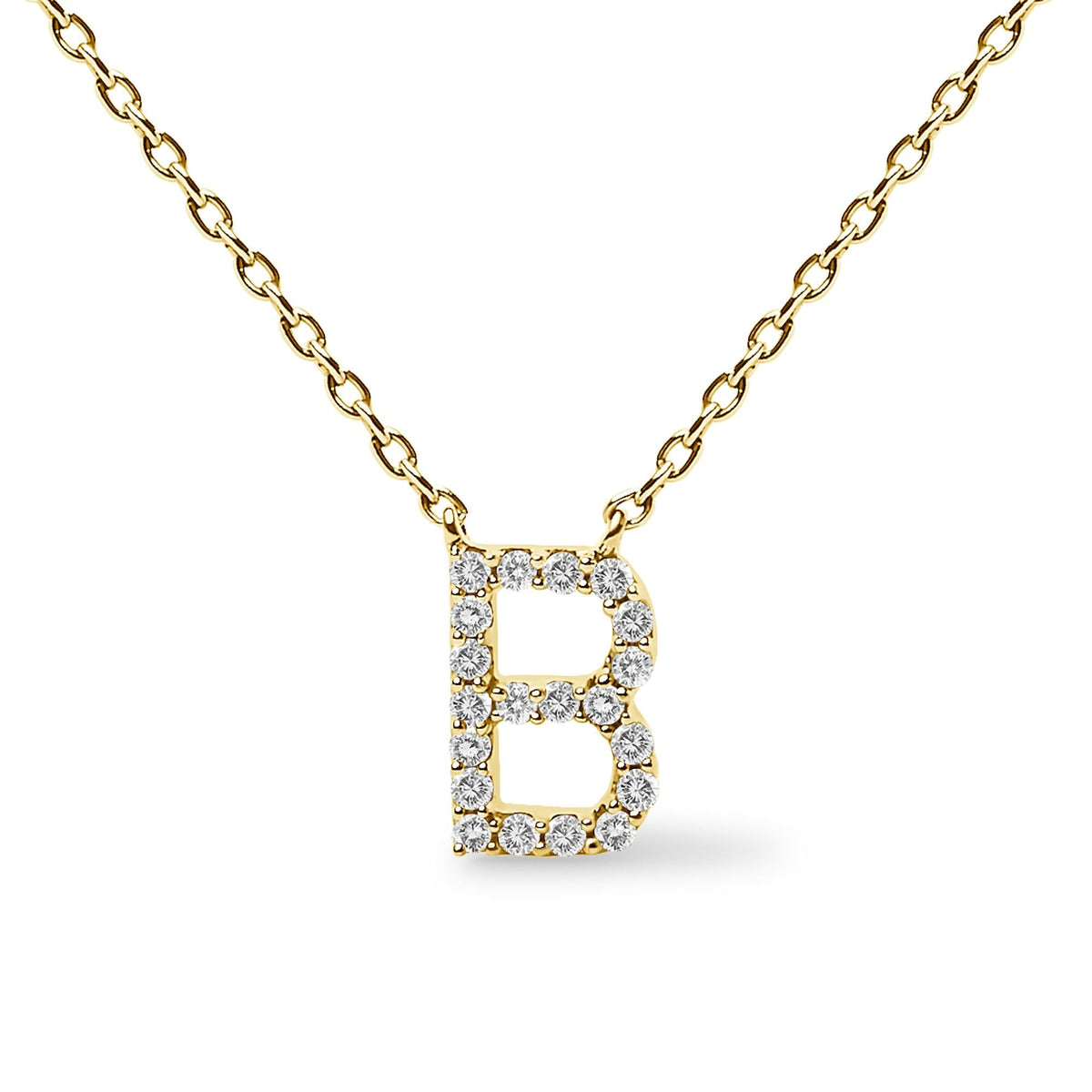 10K Yellow Gold Diamond Accent "A-Z" Block Initial Pendant Necklace