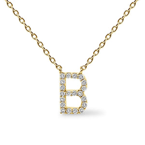 10K Yellow Gold Diamond Accent "A-Z" Block Initial Pendant Necklace