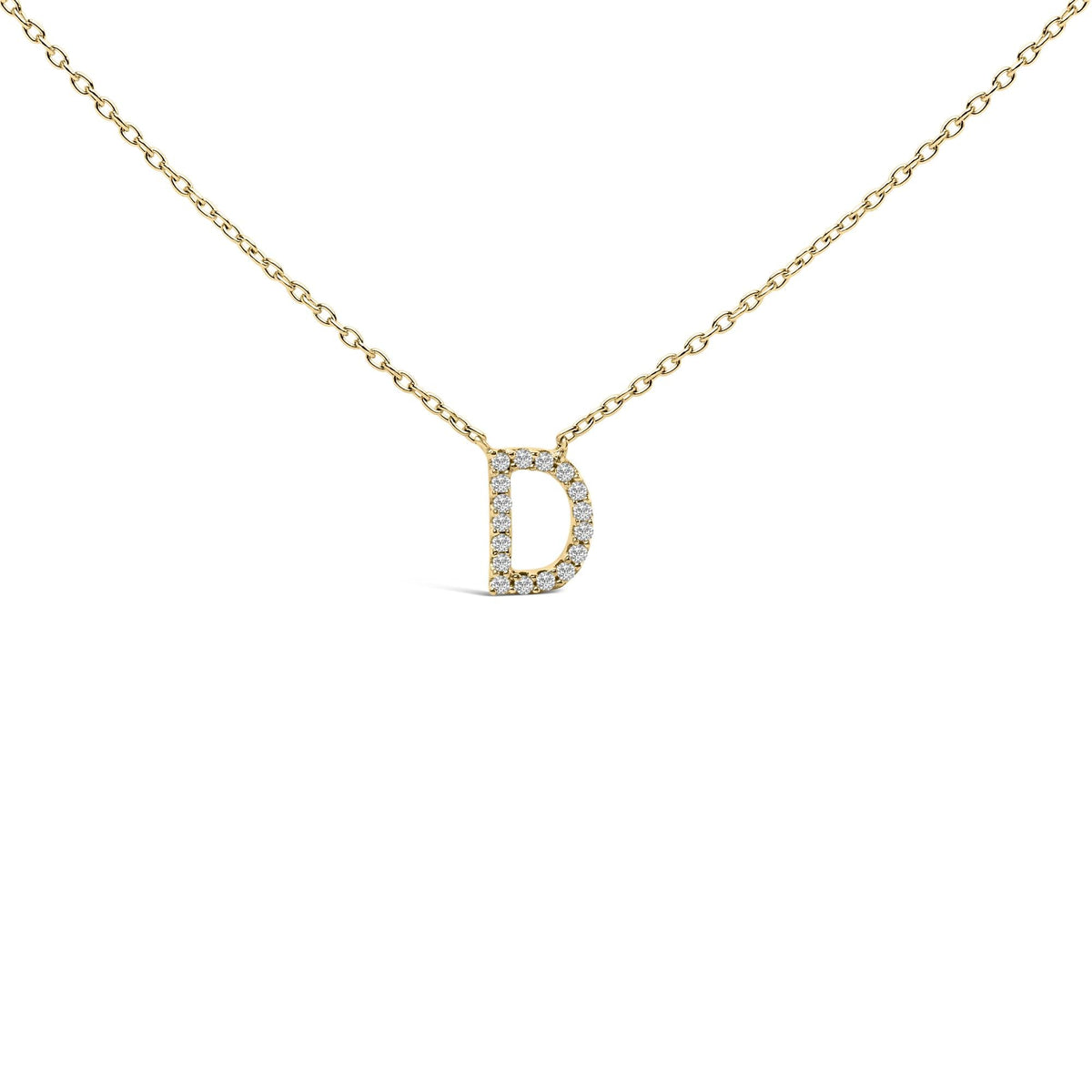 10K Yellow Gold Diamond Accent "A-Z" Block Initial Pendant Necklace