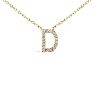 10K Yellow Gold Diamond Accent "A-Z" Block Initial Pendant Necklace