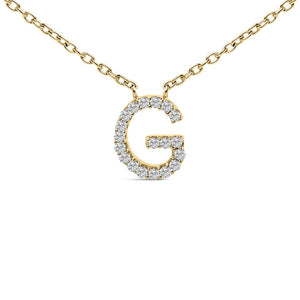10K Yellow Gold Diamond Accent "A-Z" Block Initial Pendant Necklace