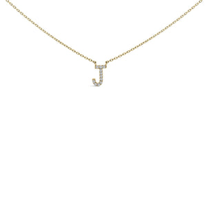 10K Yellow Gold Diamond Accent "A-Z" Block Initial Pendant Necklace