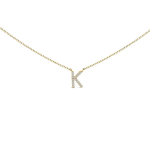 10K Yellow Gold Diamond Accent "A-Z" Block Initial Pendant Necklace