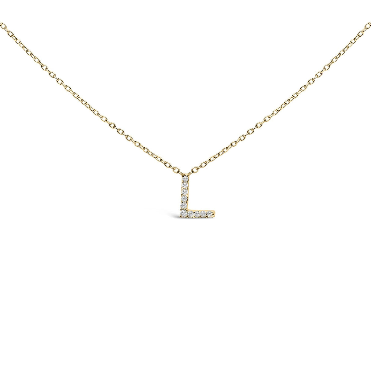 10K Yellow Gold Diamond Accent "A-Z" Block Initial Pendant Necklace