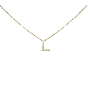 10K Yellow Gold Diamond Accent "A-Z" Block Initial Pendant Necklace