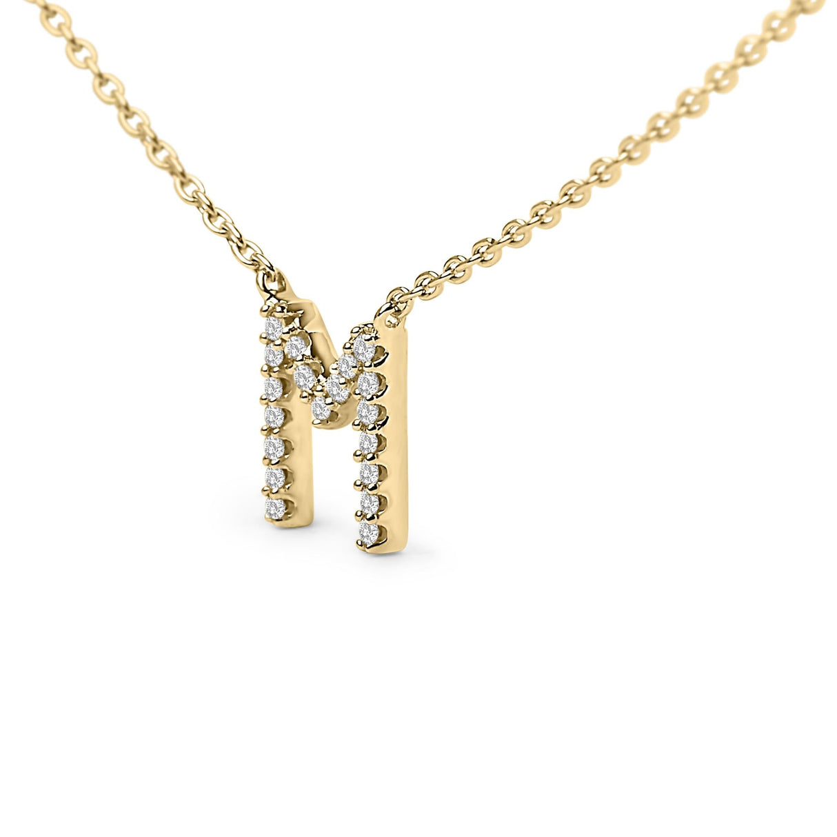 10K Yellow Gold Diamond Accent "A-Z" Block Initial Pendant Necklace