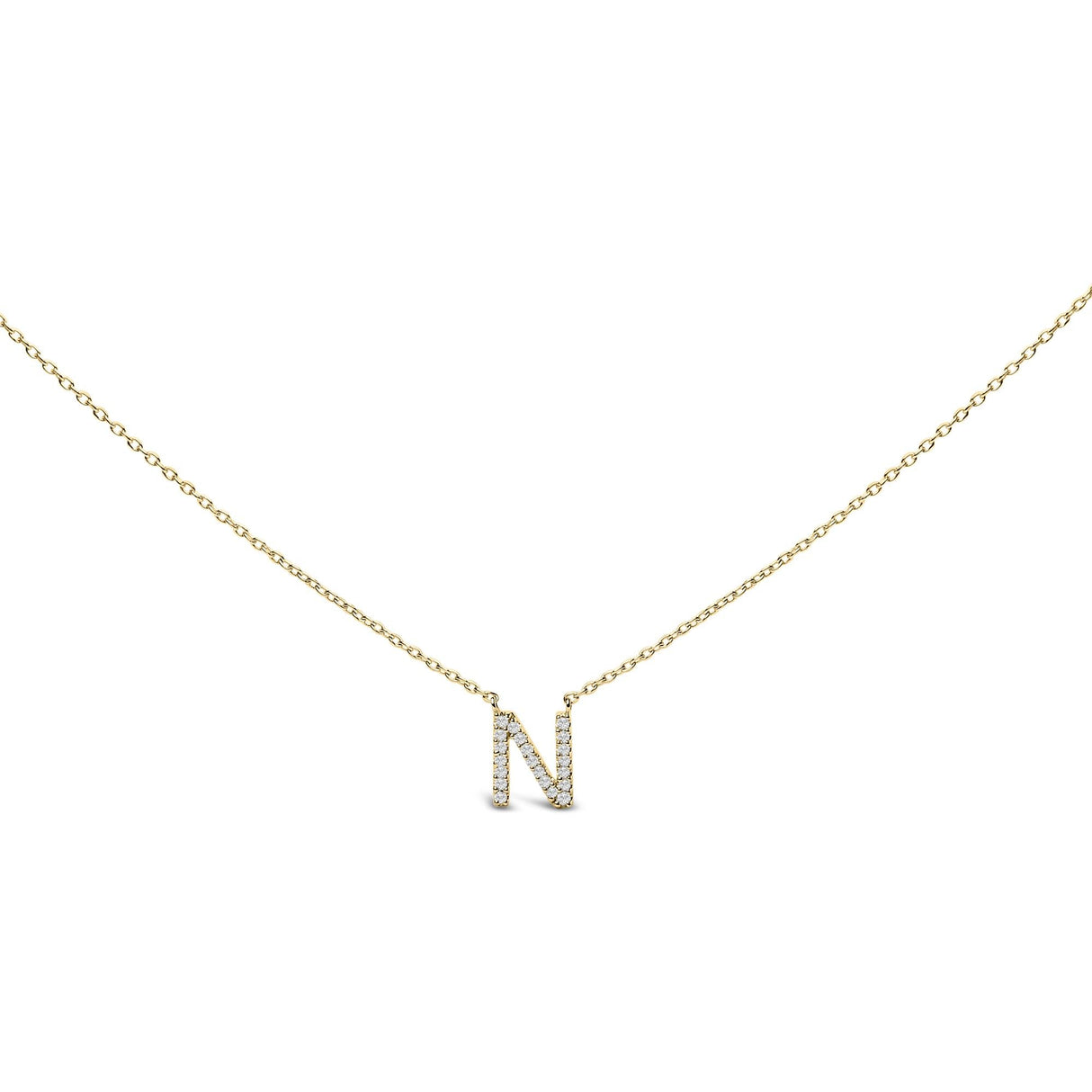 10K Yellow Gold Diamond Accent "A-Z" Block Initial Pendant Necklace
