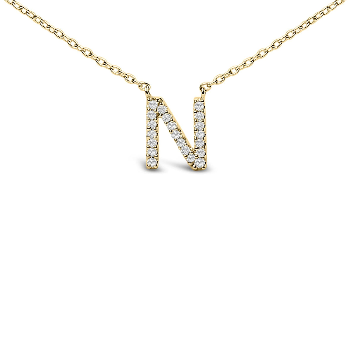 10K Yellow Gold Diamond Accent "A-Z" Block Initial Pendant Necklace