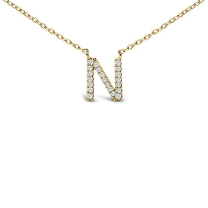10K Yellow Gold Diamond Accent "A-Z" Block Initial Pendant Necklace