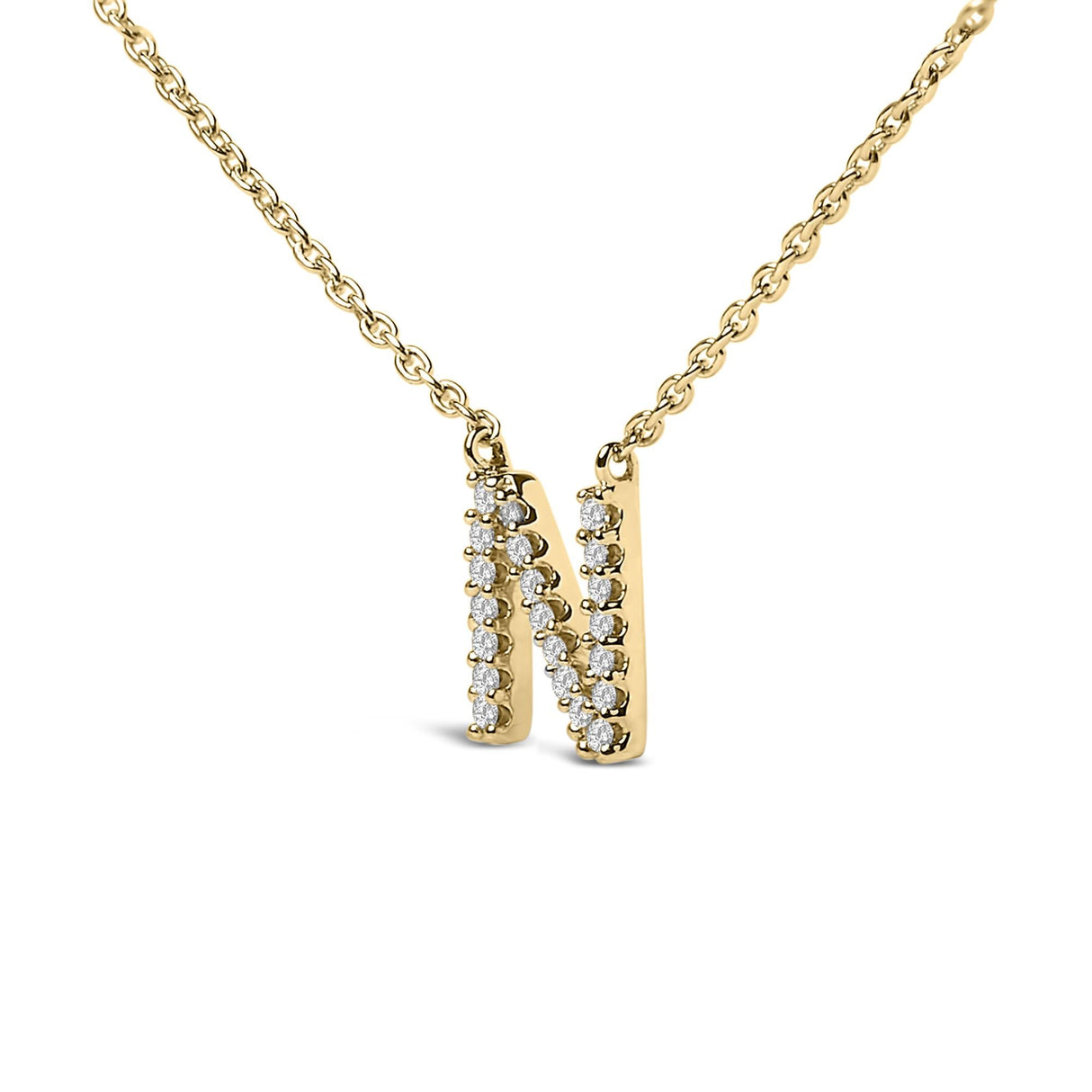 10K Yellow Gold Diamond Accent "A-Z" Block Initial Pendant Necklace