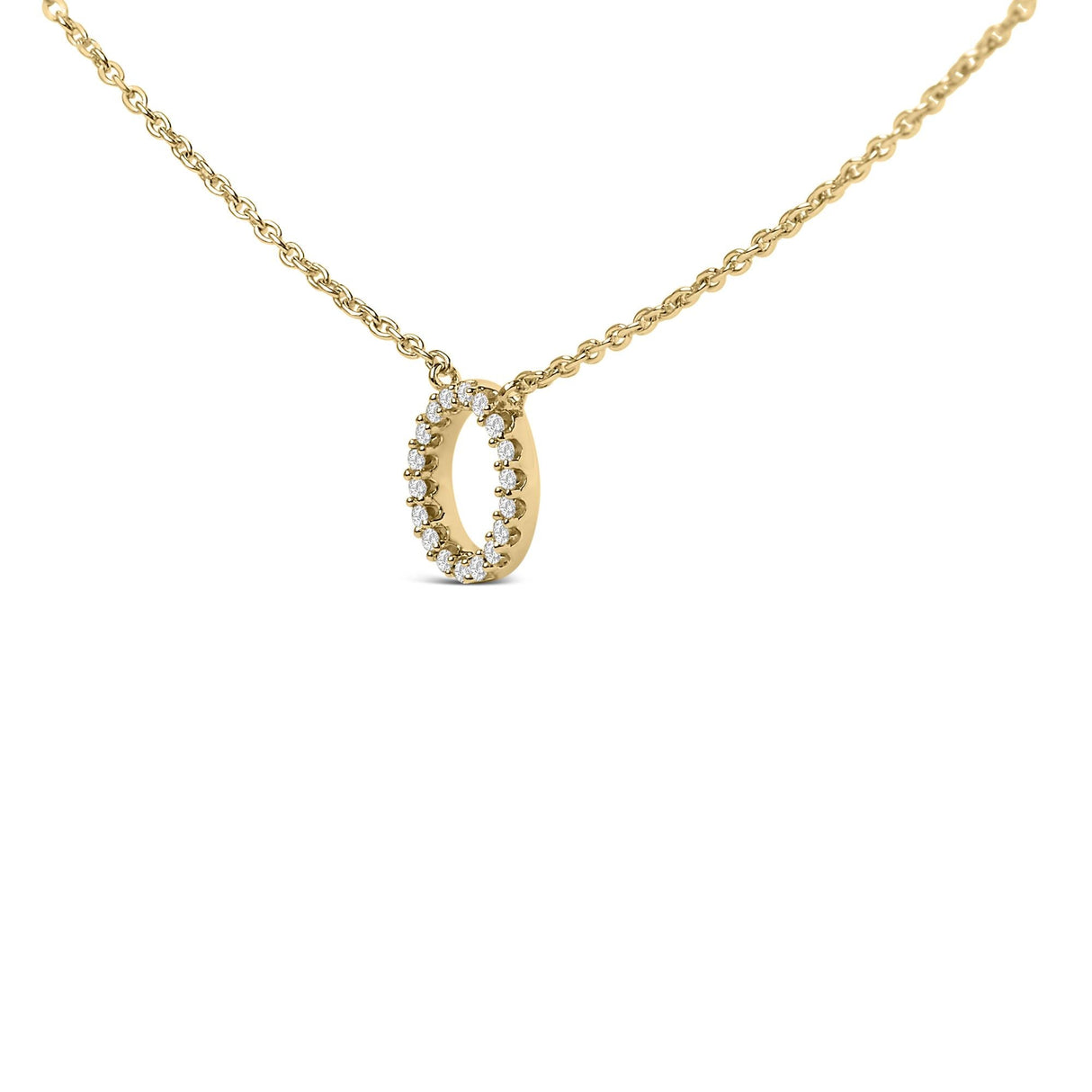 10K Yellow Gold Diamond Accent "A-Z" Block Initial Pendant Necklace