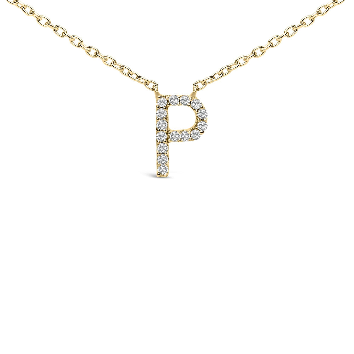 10K Yellow Gold Diamond Accent "A-Z" Block Initial Pendant Necklace
