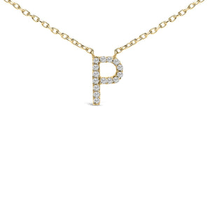 10K Yellow Gold Diamond Accent "A-Z" Block Initial Pendant Necklace