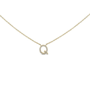 10K Yellow Gold Diamond Accent "A-Z" Block Initial Pendant Necklace