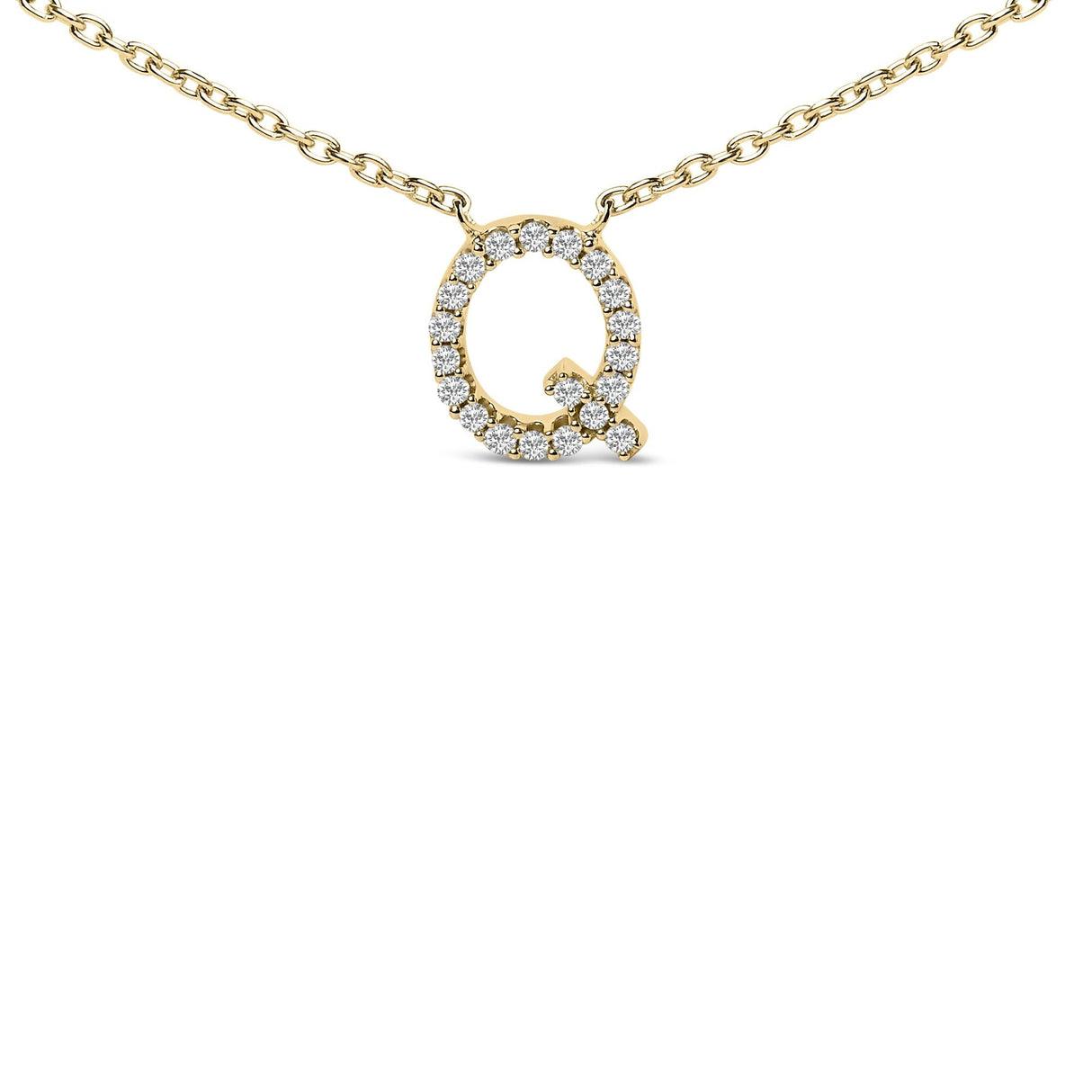 10K Yellow Gold Diamond Accent "A-Z" Block Initial Pendant Necklace