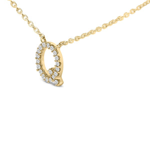 10K Yellow Gold Diamond Accent "A-Z" Block Initial Pendant Necklace