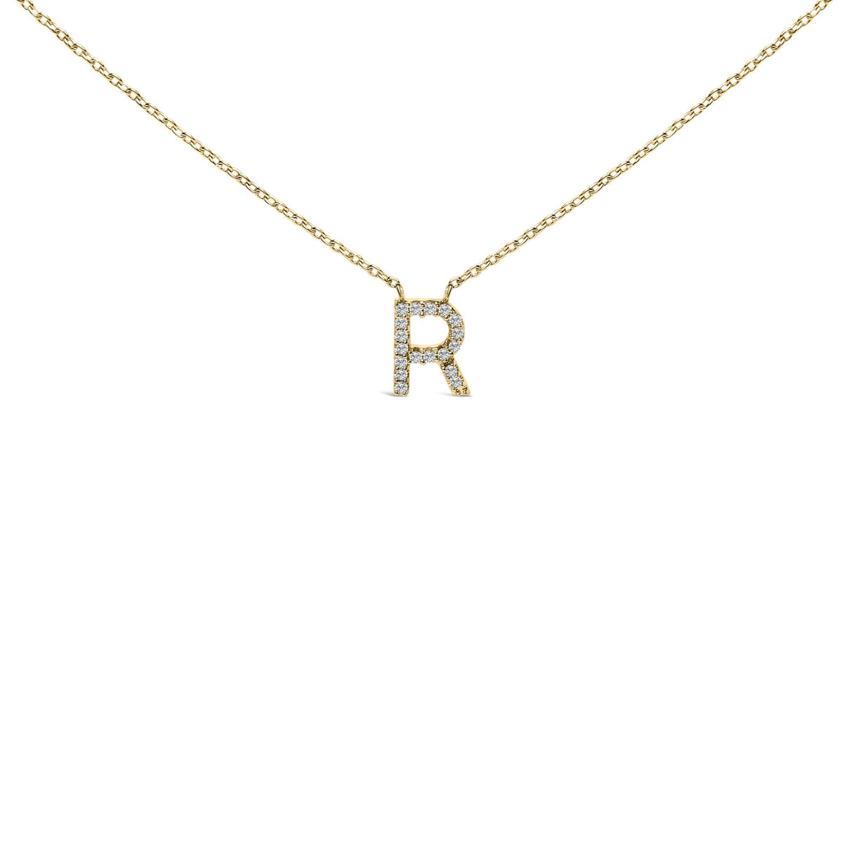 10K Yellow Gold Diamond Accent "A-Z" Block Initial Pendant Necklace