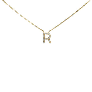 10K Yellow Gold Diamond Accent "A-Z" Block Initial Pendant Necklace