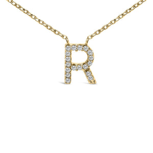 10K Yellow Gold Diamond Accent "A-Z" Block Initial Pendant Necklace