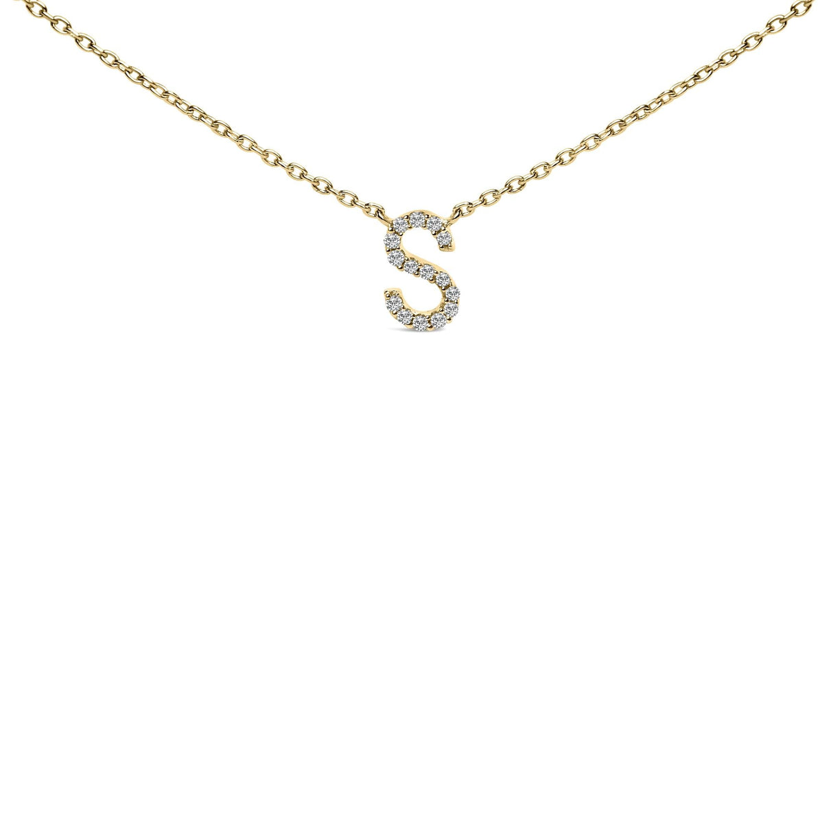 10K Yellow Gold Diamond Accent "A-Z" Block Initial Pendant Necklace