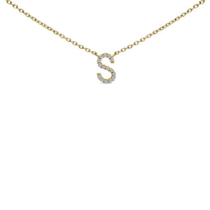 10K Yellow Gold Diamond Accent "A-Z" Block Initial Pendant Necklace