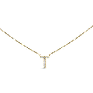 10K Yellow Gold Diamond Accent "A-Z" Block Initial Pendant Necklace