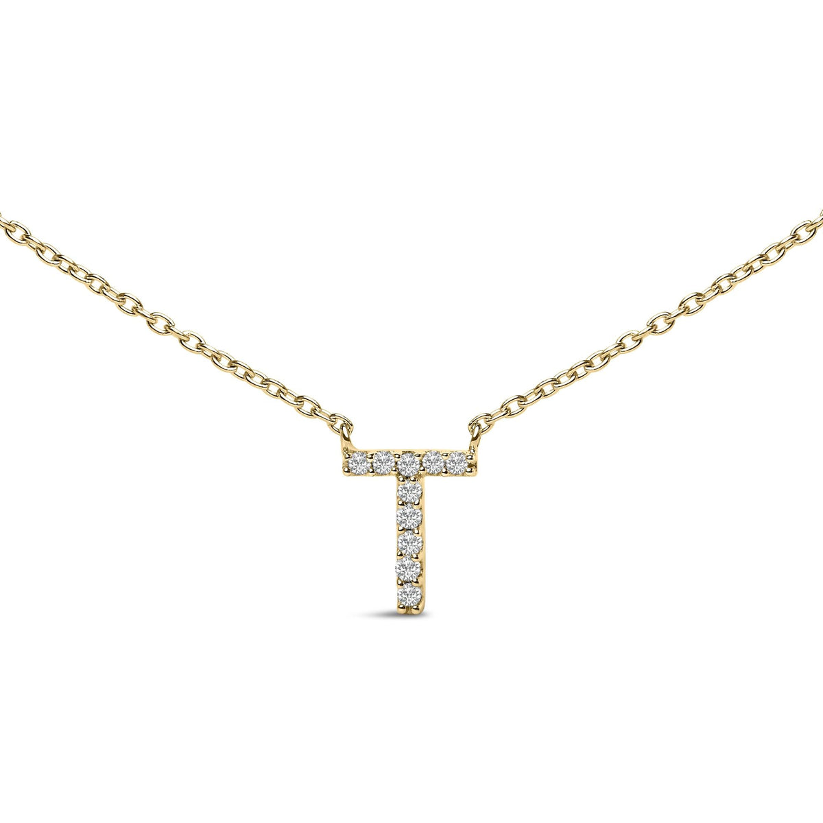10K Yellow Gold Diamond Accent "A-Z" Block Initial Pendant Necklace